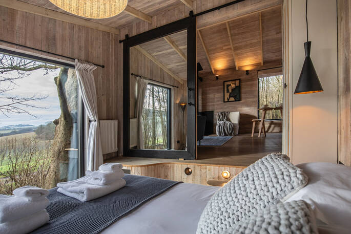 Step down into bedroom