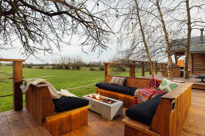 BBQ area, firepit area and outdoor seating