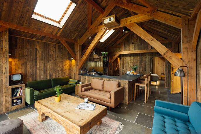 Open plan kitchen and living area