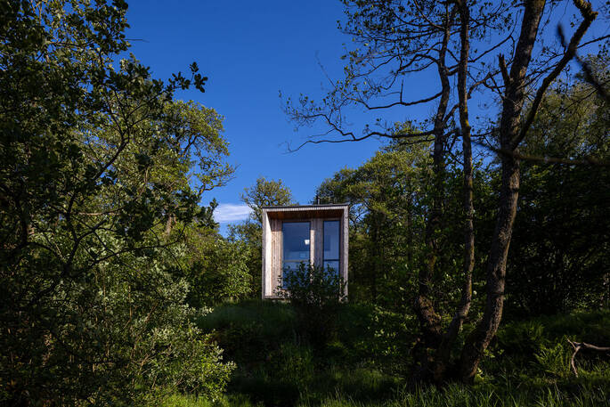 Front exterior through trees